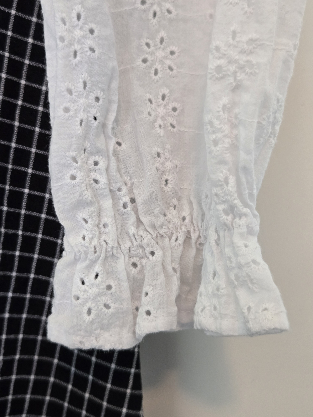 Blue Check Midi Dress with White Lace Bodice - Picture 4 of 5
